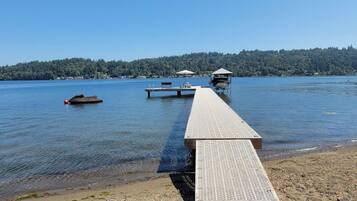 On the beach, sun loungers, beach towels