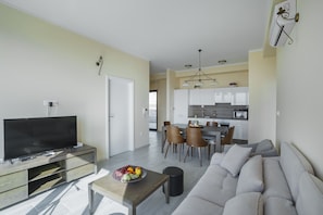 Deluxe Apartment, 3 Bedrooms, Sea View | Living area | 40-inch flat-screen TV with satellite channels, LED TV - Adria lux Apartments Sveti Stefan (Sveti Stefan)