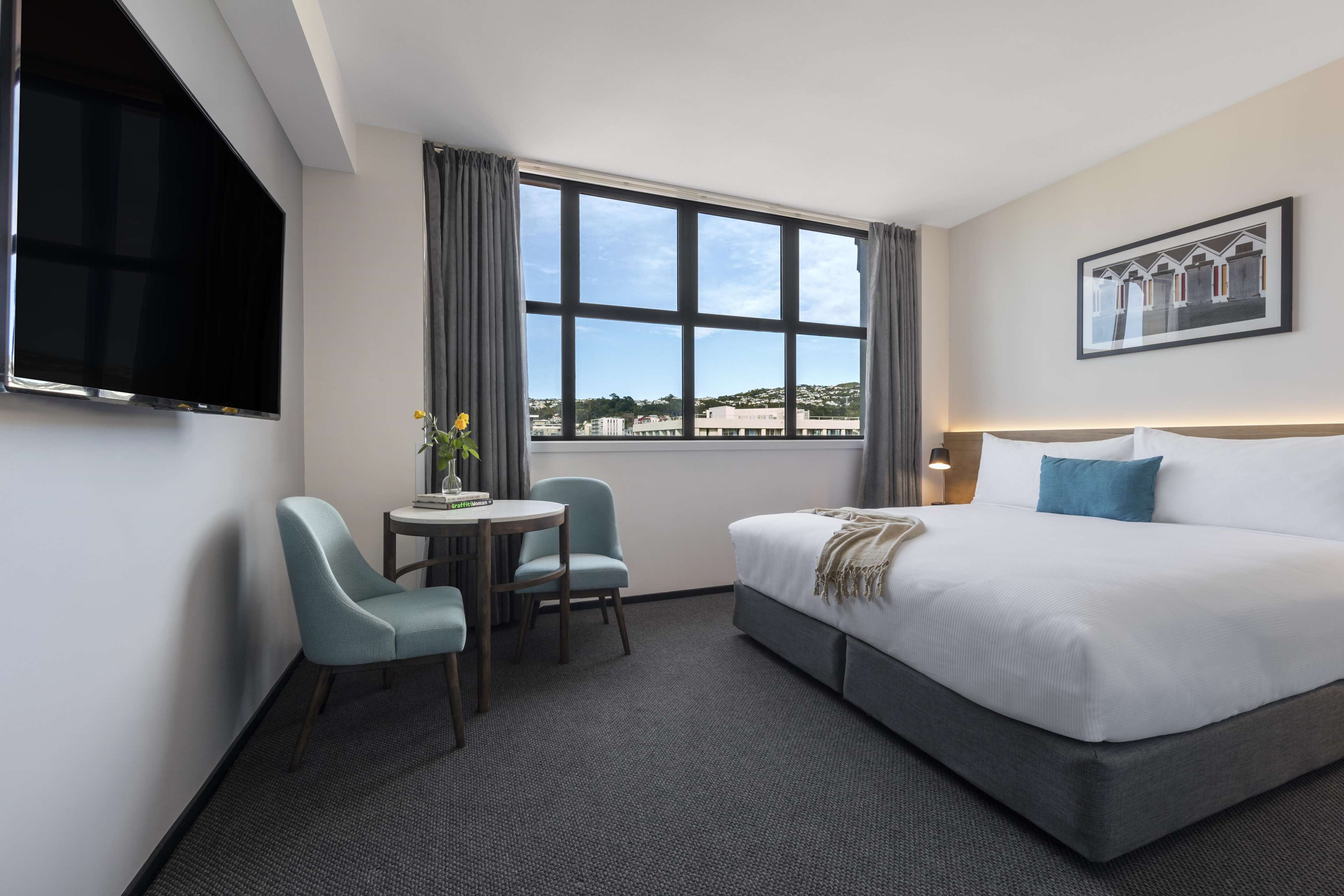 In-room safe, desk, laptop workspace, blackout curtains