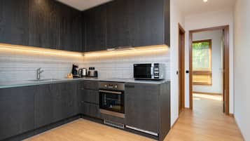 Appartement, 1 chambre | Cuisine privée | Réfrigérateur, micro-ondes, four, plaque de cuisson