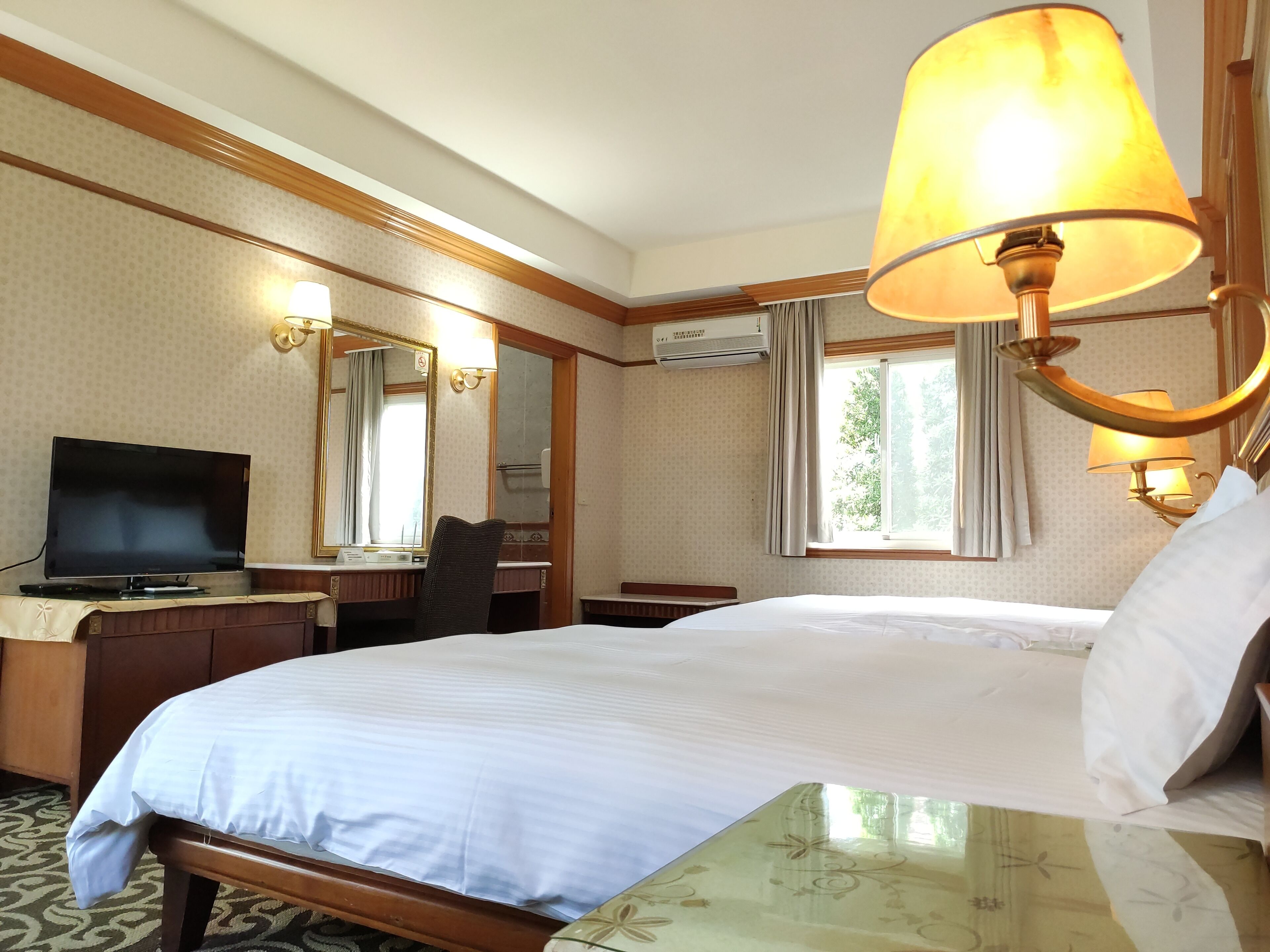 desk, blackout curtains, free wifi, bed sheets