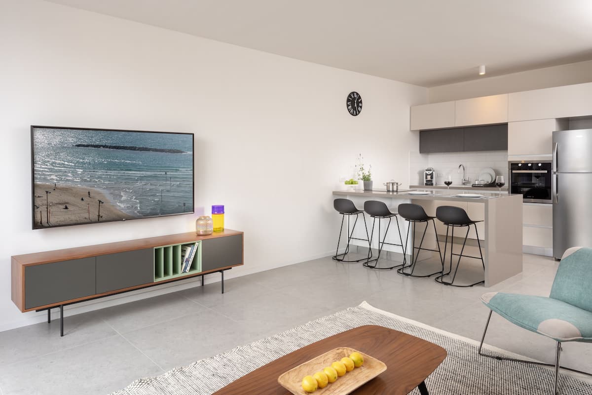 Three-Bedroom Apartment with no Balcony | Living area | 43-inch Smart TV with satellite channels, TV