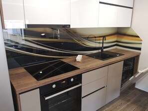 Luxury Apartment, 1 Queen Bed with Sofa bed, City View | Private kitchen | Full-size fridge, oven, stovetop, dishwasher