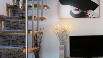 Red Apartment | Living area | Flat-screen TV, fireplace, DVD player, heated floors