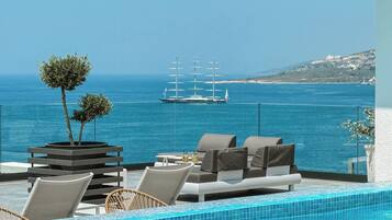 Seasonal outdoor pool, pool umbrellas, sun loungers