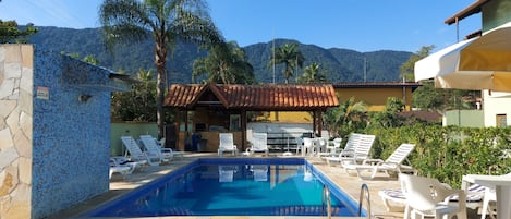 Outdoor pool, sun loungers