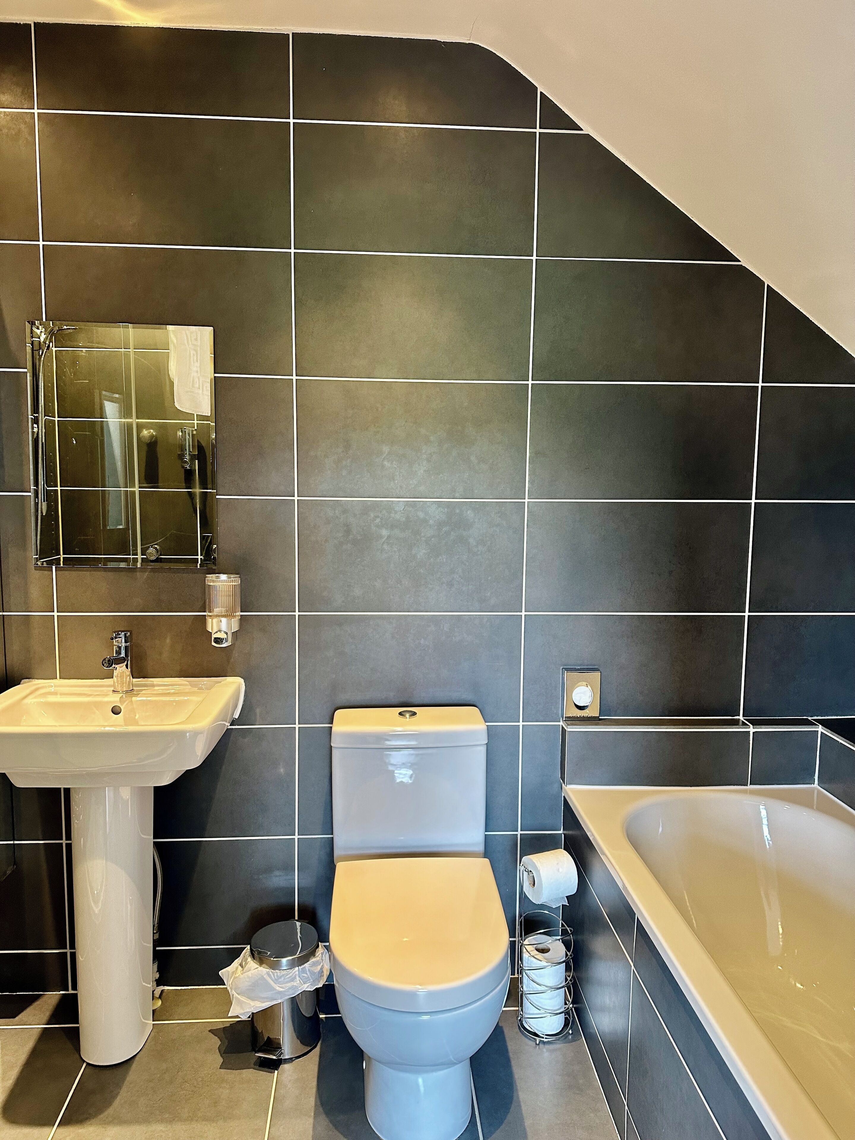 superior double room, garden view | bathroom | hair dryer, towels, soap, shampoo