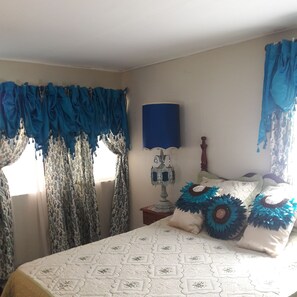 Room (Blue) | Individually furnished, laptop workspace, blackout curtains
