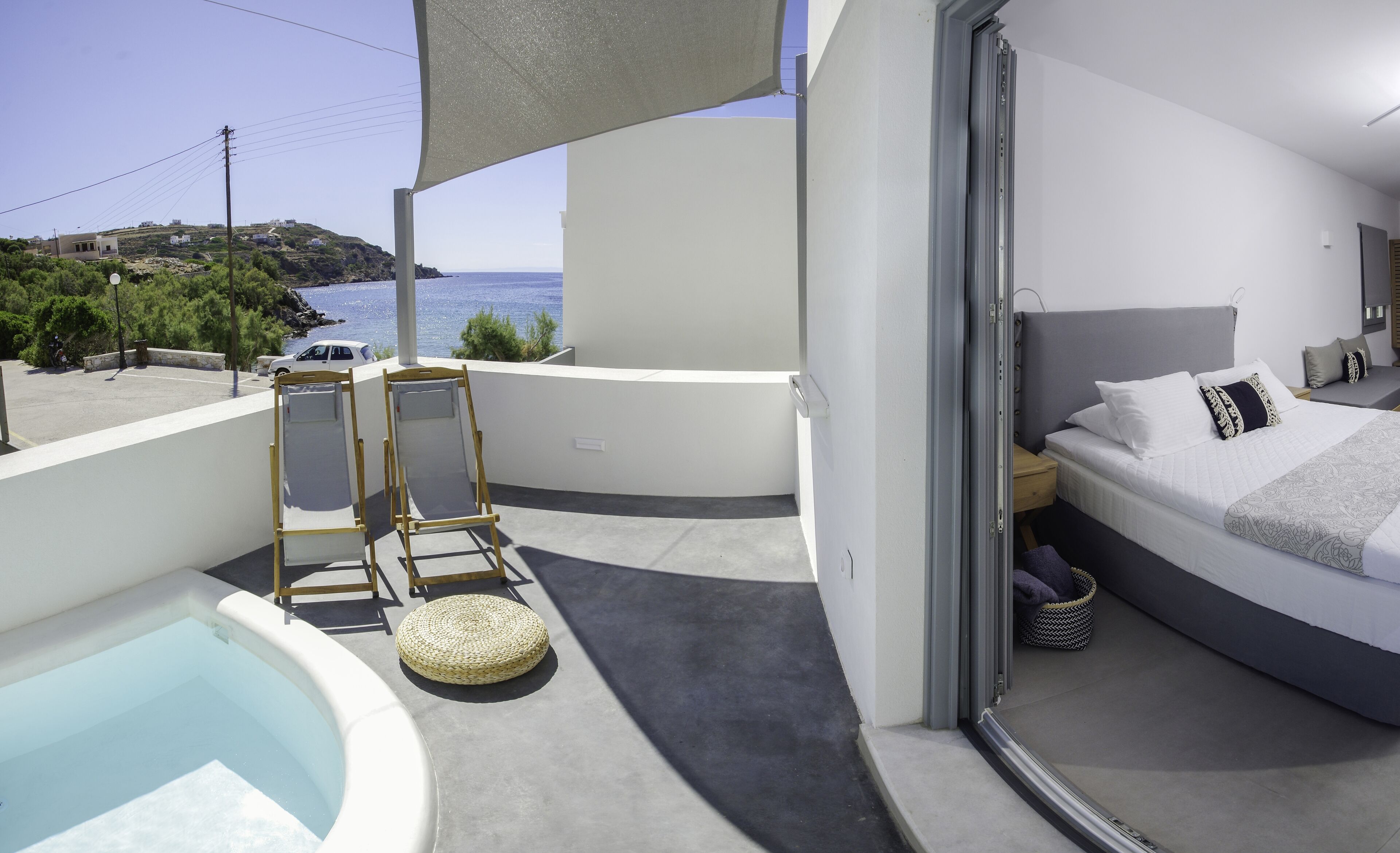 جناح إستديو عائلي - بحوض استحمام بنظام دفع المياه - بمنظر للبحر (202) | مغطس خاص في السبا