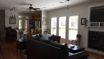 TV, DVD player, books, video library