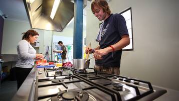 Fridge, microwave, stovetop, toaster