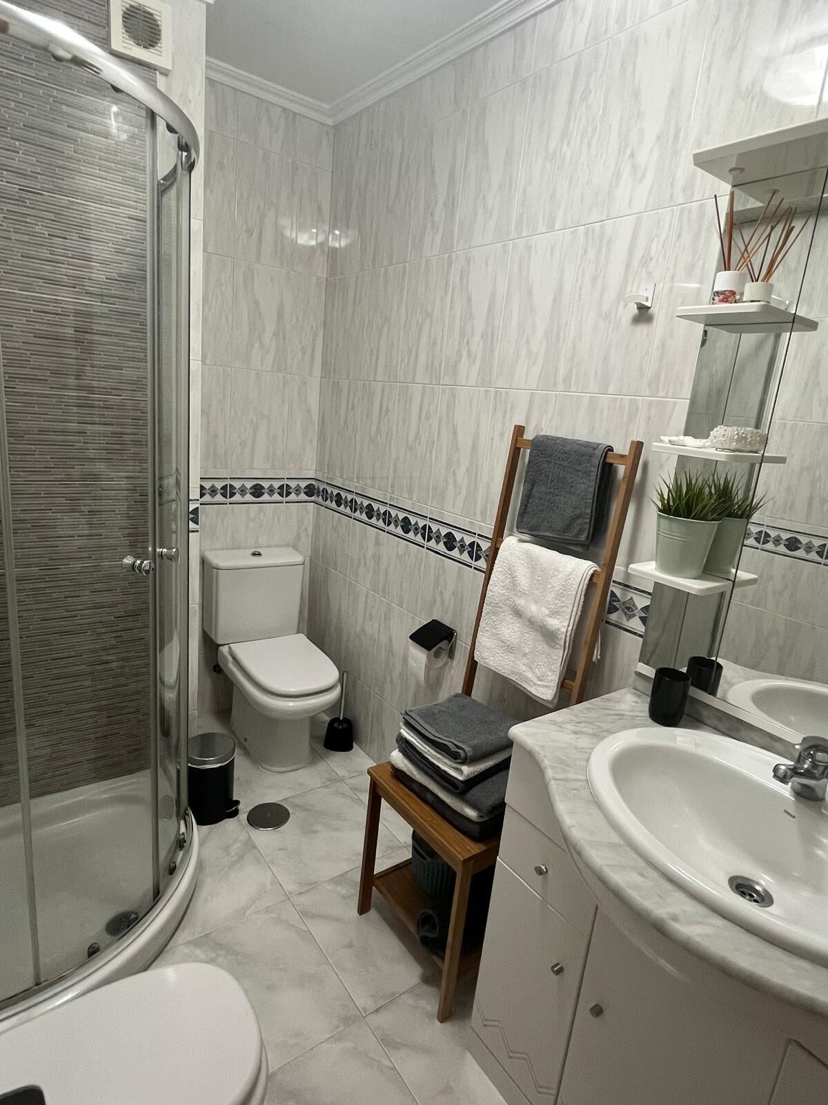 Regadera, secadora de cabello, bidet, toallas 