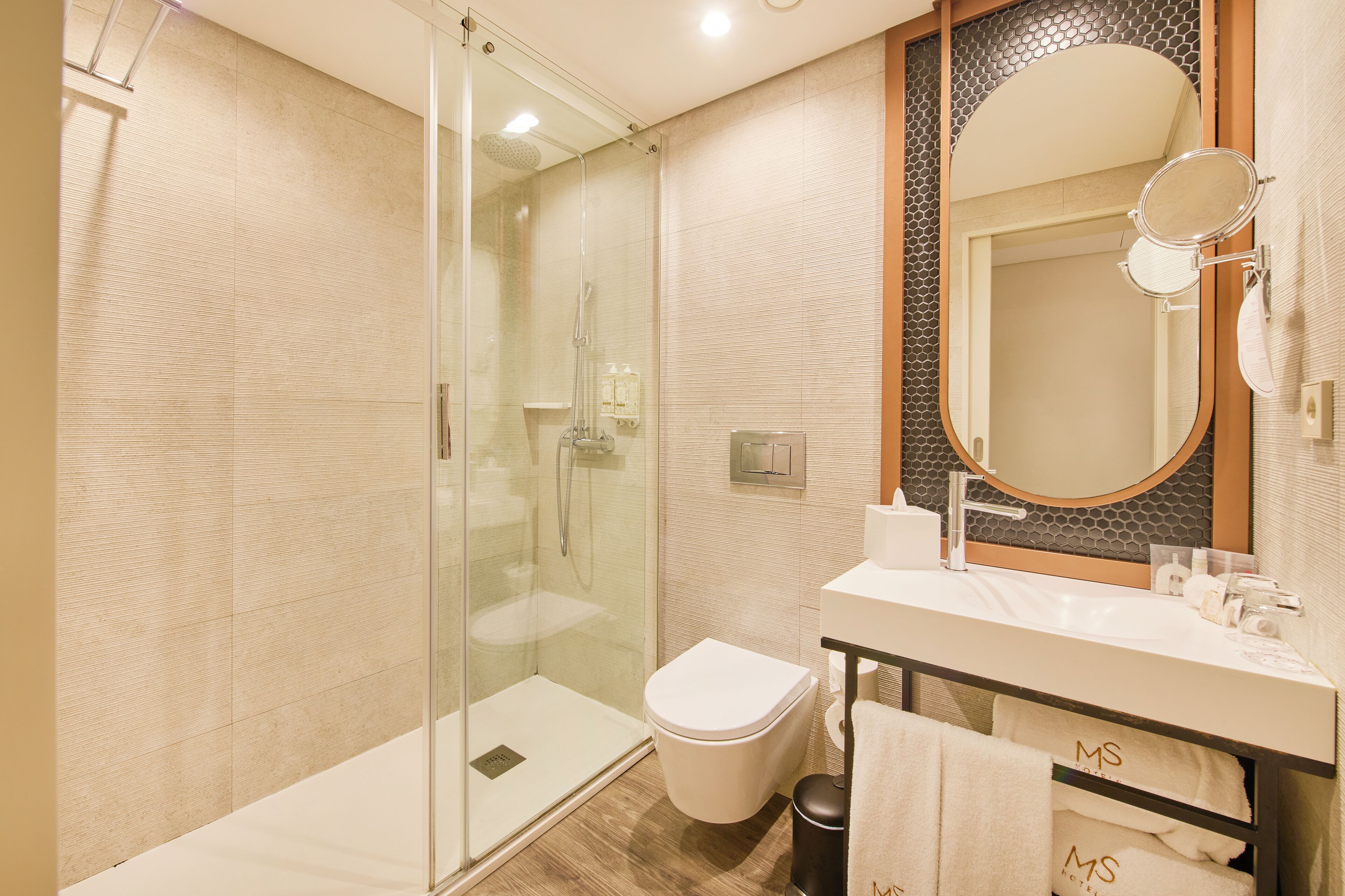 standard double room (interior) | bathroom | shower, free toiletries, bathrobes, slippers
