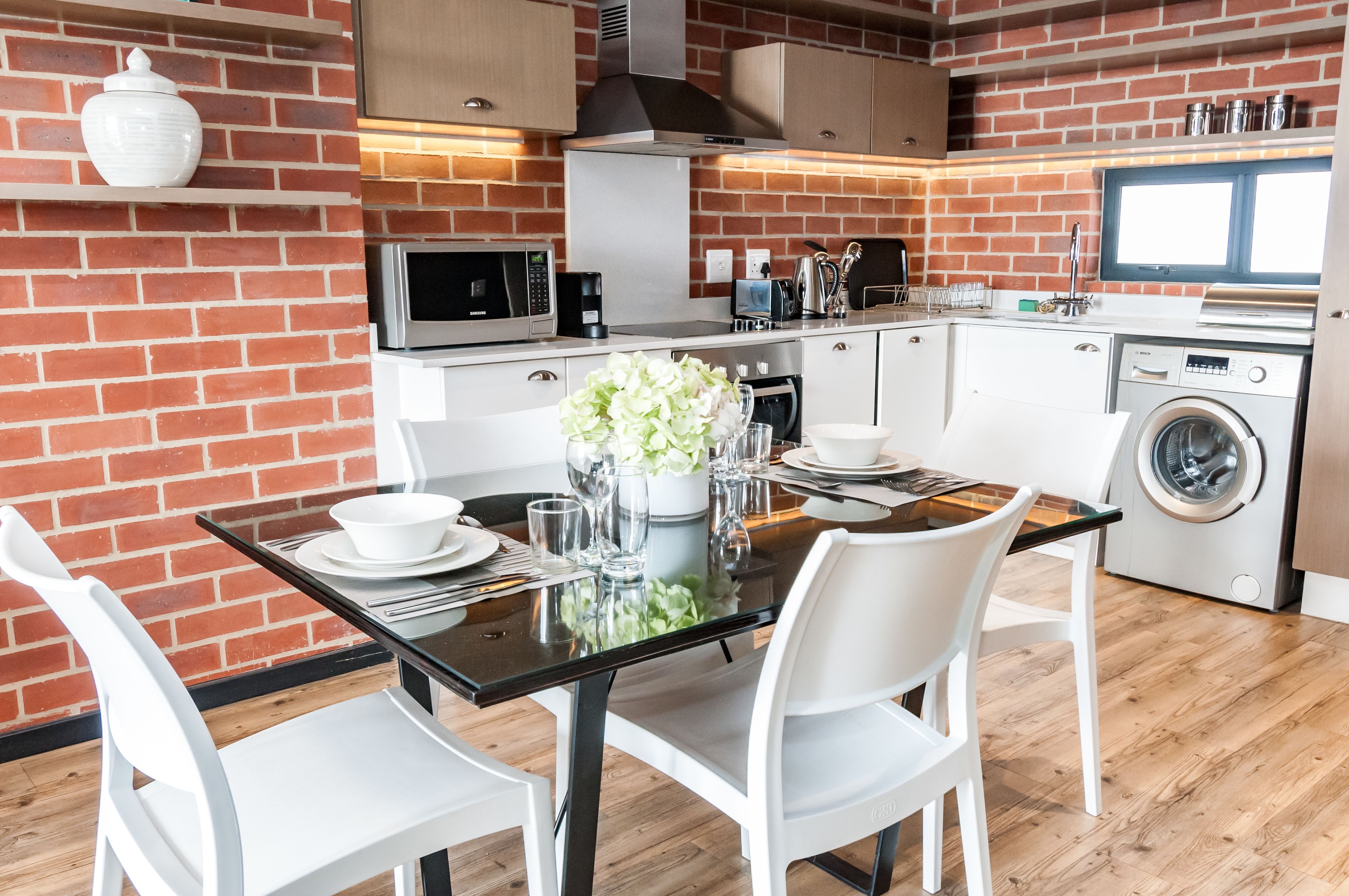 Executive Two Bedroom Apartment | Private kitchen | Full-size fridge, microwave, oven, stovetop