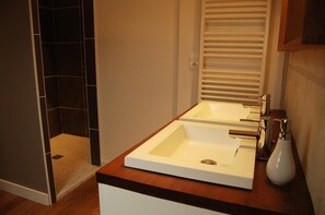 Shower, hair dryer, towels, soap - La Grange Maison d'hôtes (Savonnieres)