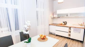 Superior Apartment | Private kitchen | Fridge, coffee/tea maker, electric kettle, cookware/dishes/utensils
