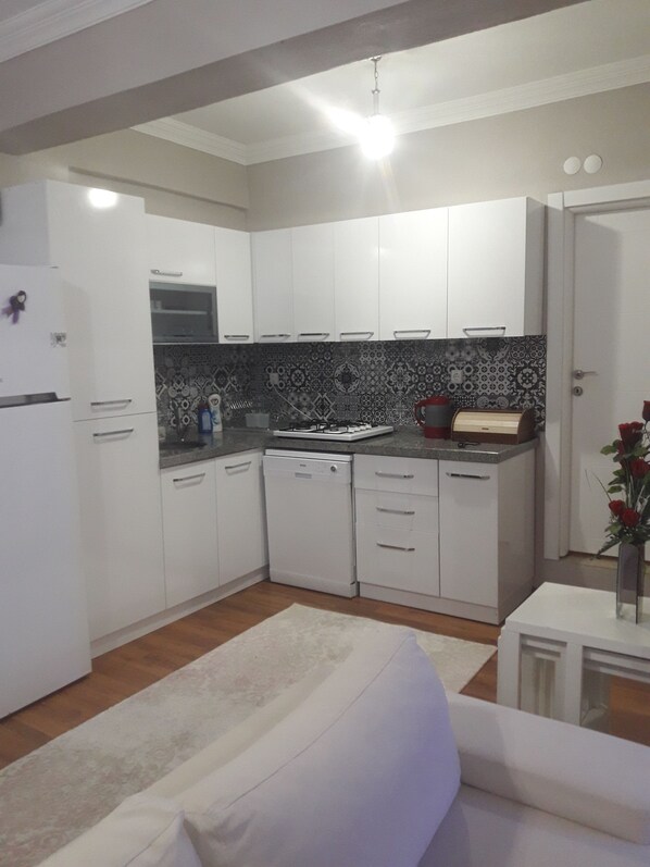 Comfort Apartment, 1 Bedroom, Mountain View | Private kitchenette | Full-sized fridge, stovetop, dishwasher, cookware/dishes/utensils