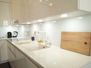 Design-Penthouse, 1 Doppelbett und Schlafsofa, Stadtblick | Eigene Küche | Kühlschrank, Mikrowelle, Ofen, Herdplatte