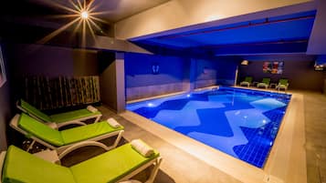 Indoor pool, open 8:00 AM to 10:30 PM, free pool cabanas, pool loungers