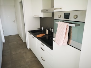 Geladeira grande, fogão, cooktop, lava-louças