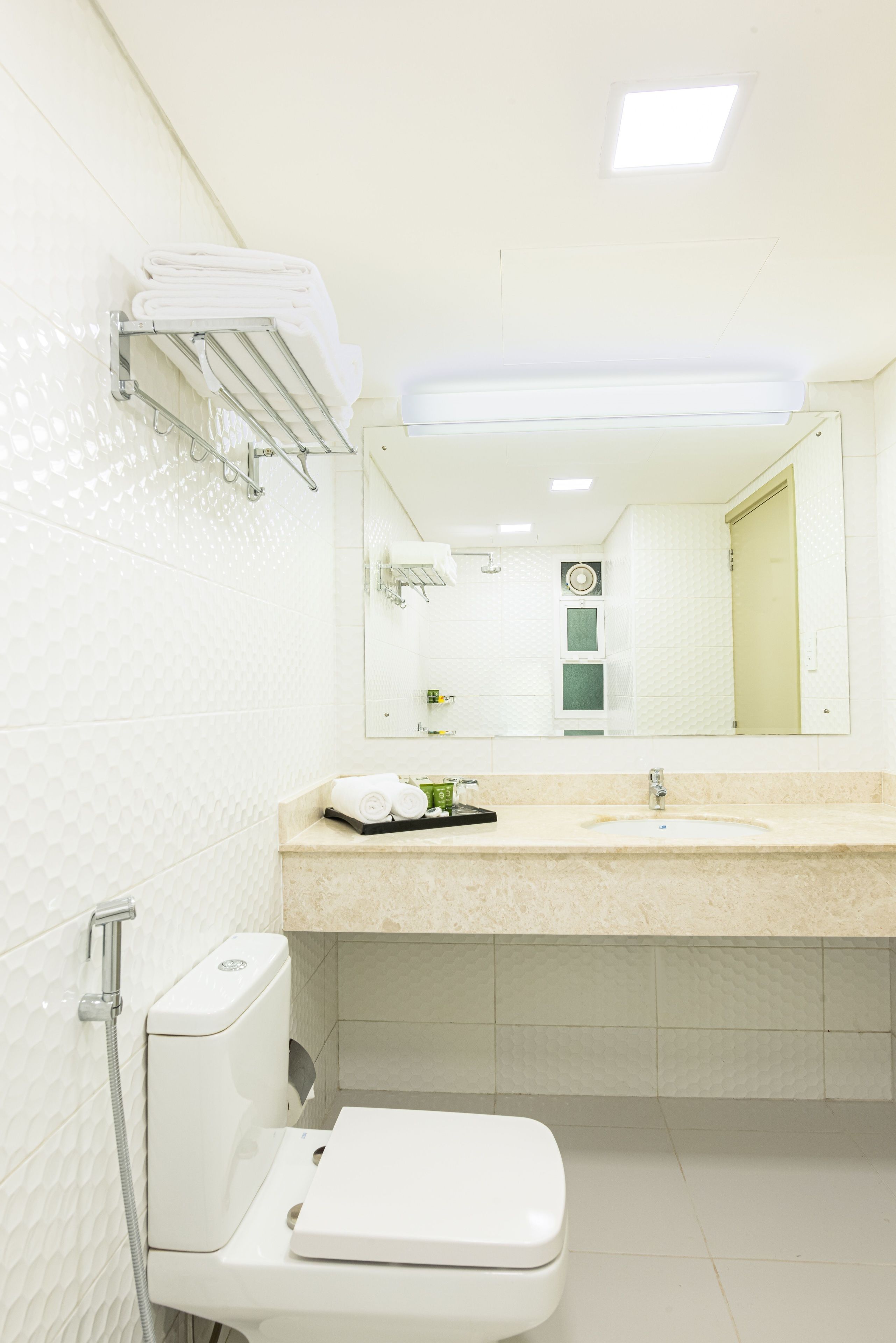 free toiletries, slippers, towels