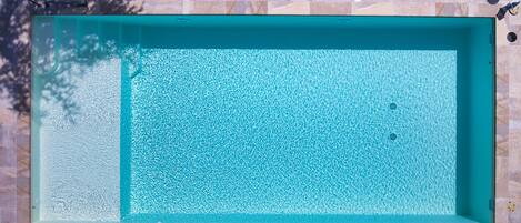 Outdoor pool, pool umbrellas, pool loungers