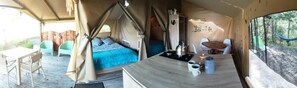 Tente Familiale, 2 chambres, vue colline (4 pers. Chataigne) - Camping des vignes (Dun)