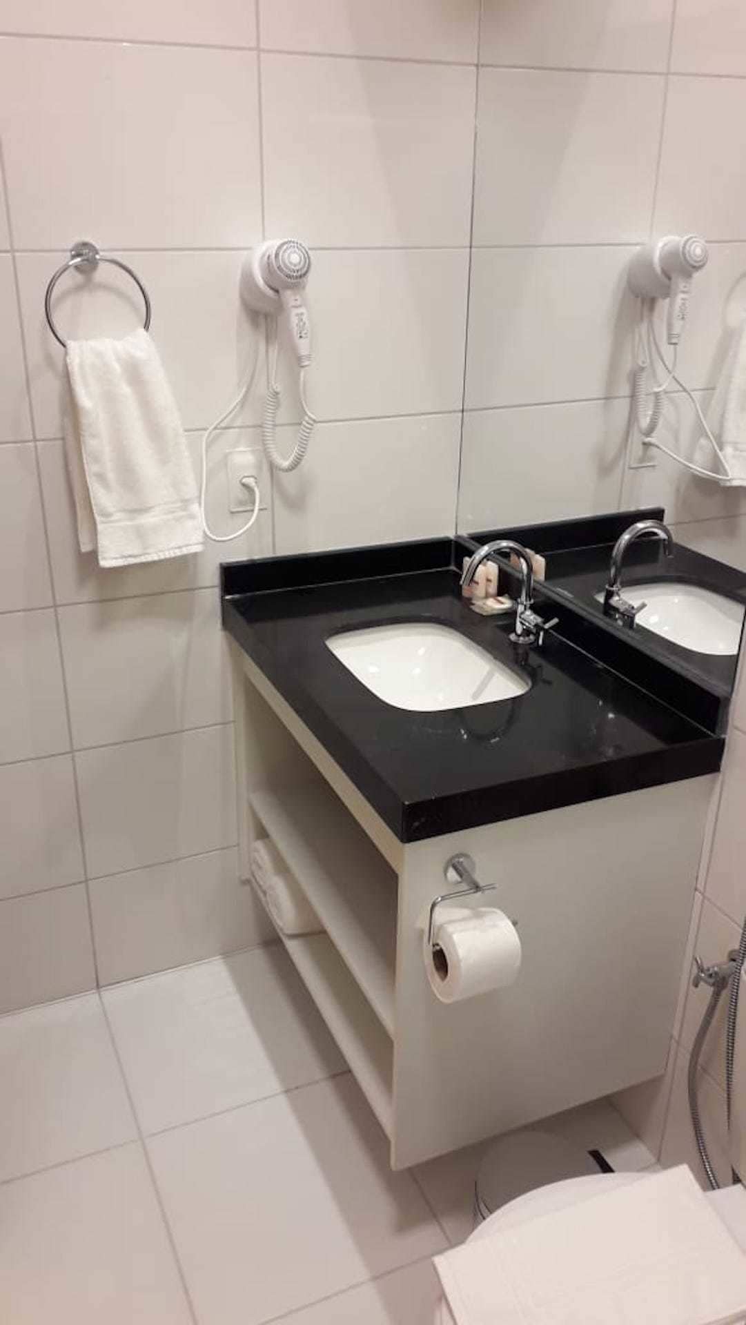 shower, hair dryer, soap, shampoo