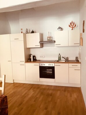 City Studio, City View | Private kitchen | Fridge, microwave, stovetop, coffee/tea maker - Lilians City Center Studio (Graz)