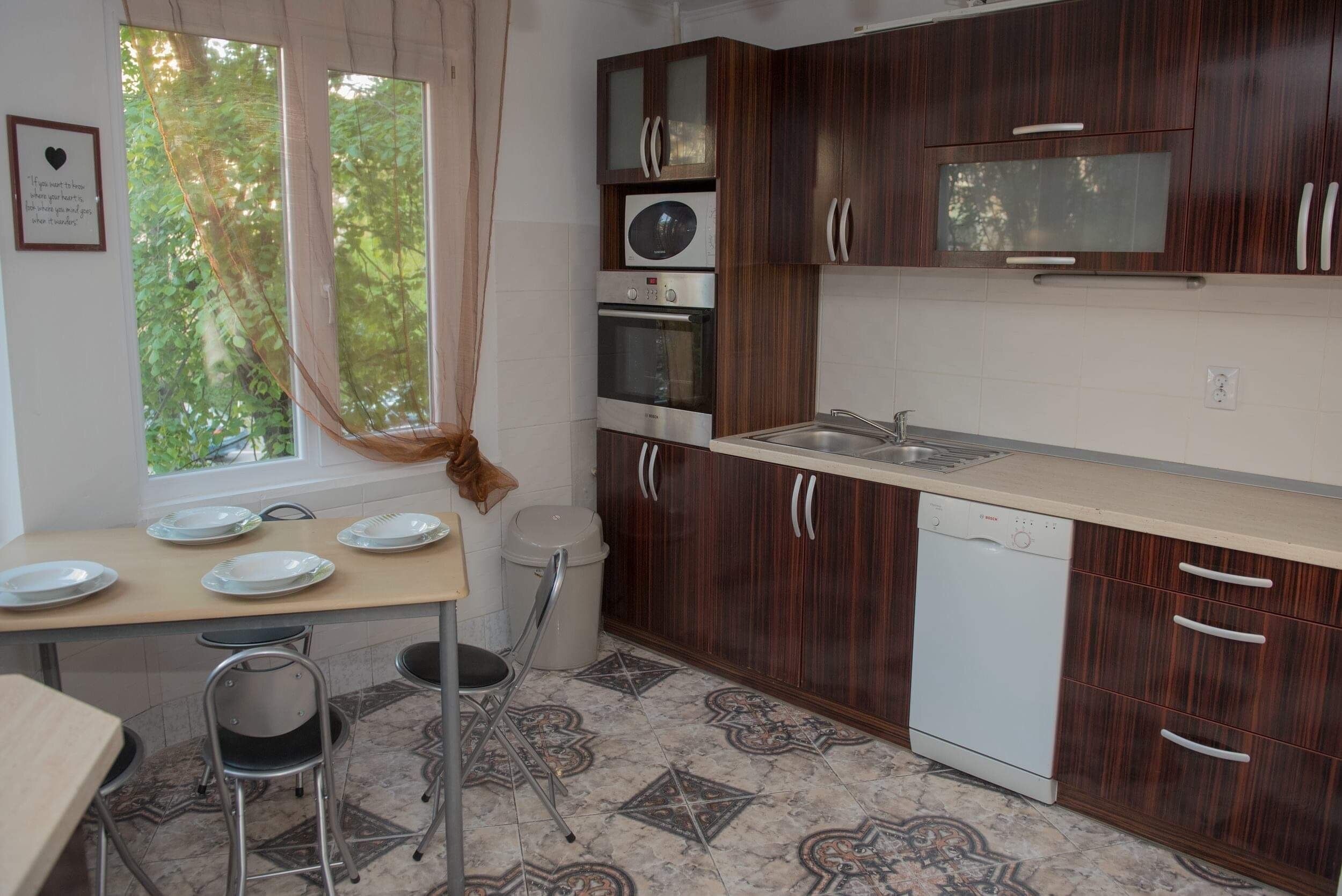 Fridge, microwave, oven, dishwasher