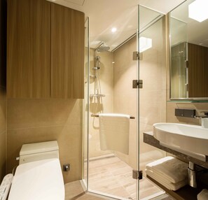 Free toiletries, hair dryer, slippers, electronic bidet