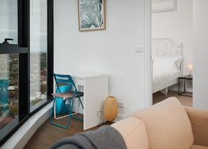 Deluxe Apartment, 2 Bedrooms, City View | Living area | LED TV - Designer Getaway with Breathtaking Views (Box Hill)