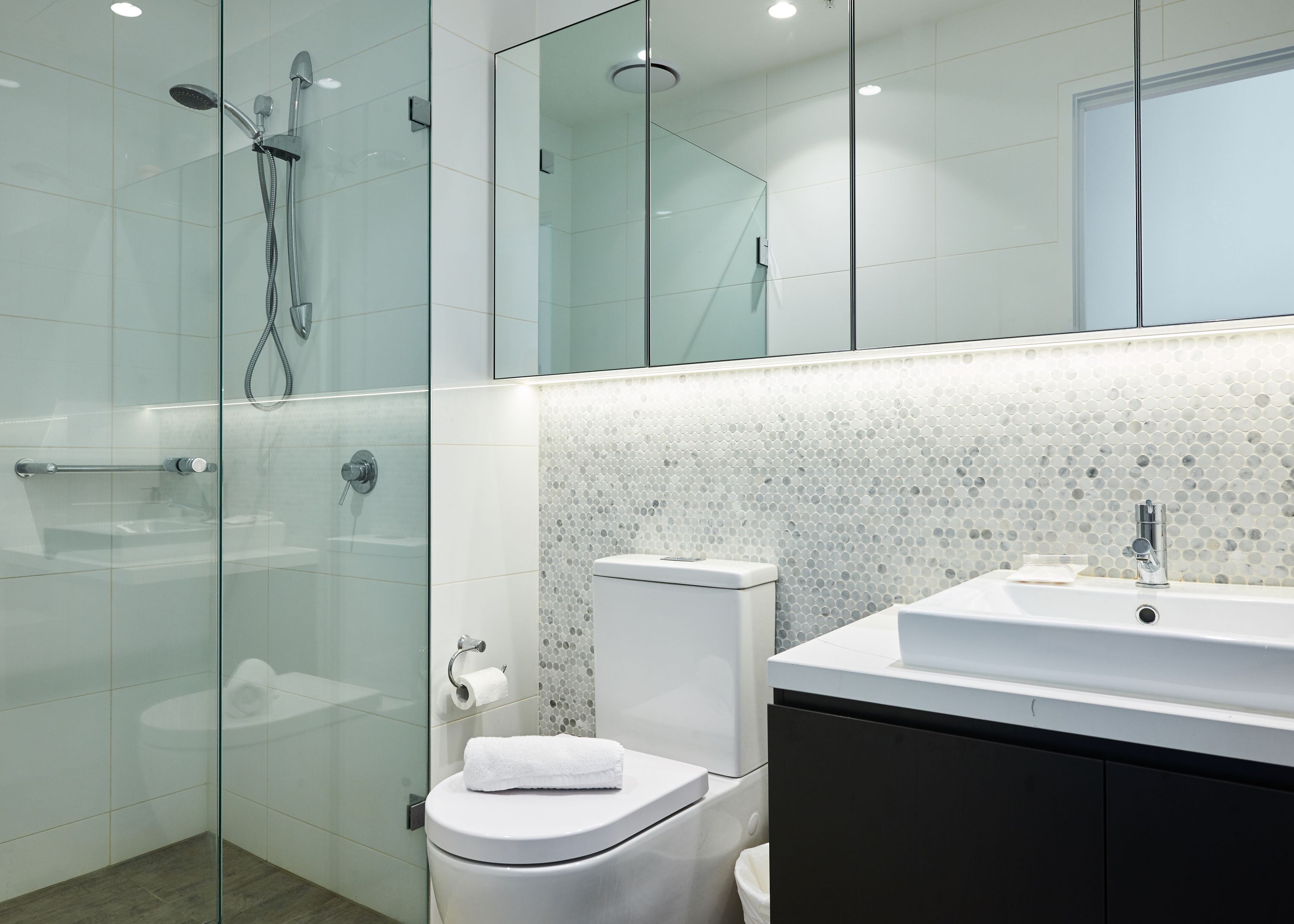 Deluxe Apartment, 2 Bedrooms, City View | Bathroom | Shower, towels, toilet paper