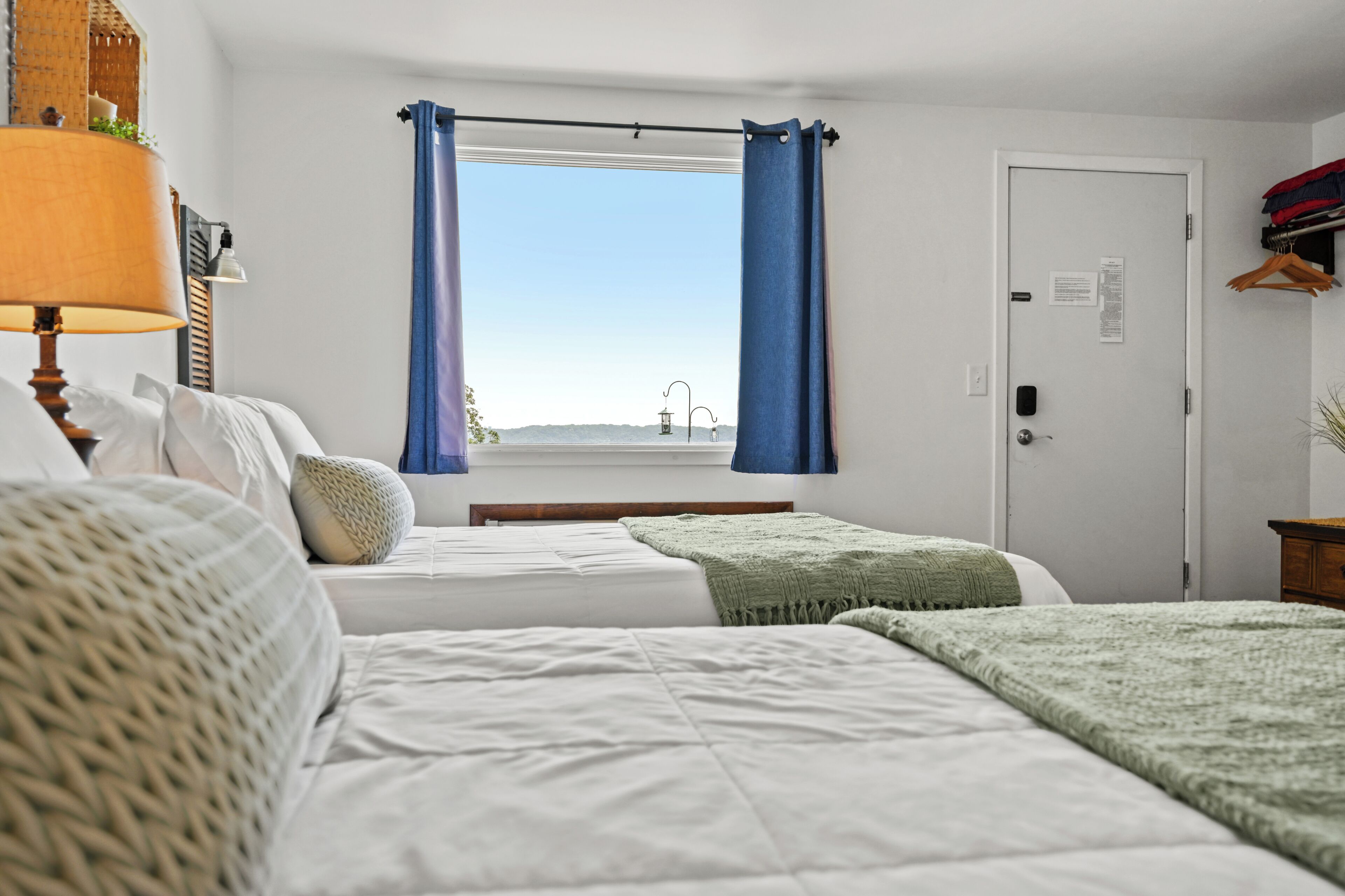 2 Queen Beds, River View, Ground Level | Premium bedding, laptop workspace, blackout drapes
