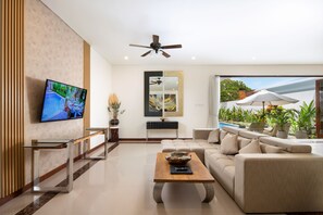 Family Villa, 2 Bedrooms, Non Smoking, Private Pool | Living area | 49-inch Smart TV with premium channels, TV, Netflix - The Luxury Collection, Monaco Blu (Seminyak)