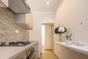 Fridge, oven, stovetop, coffee/tea maker