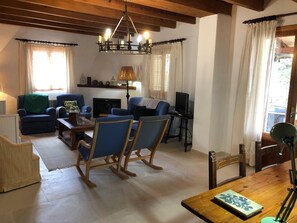 Televisión y chimenea 