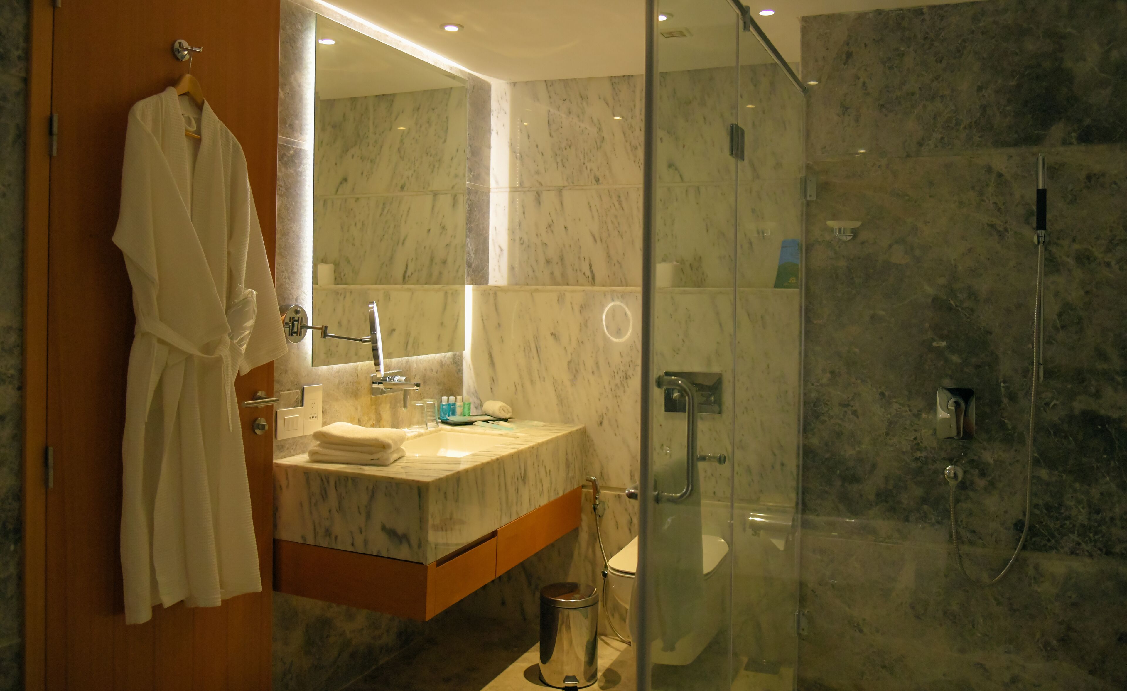 free toiletries, hair dryer, slippers, towels