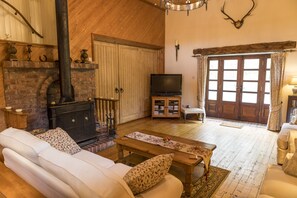 TV, fireplace, DVD player, books