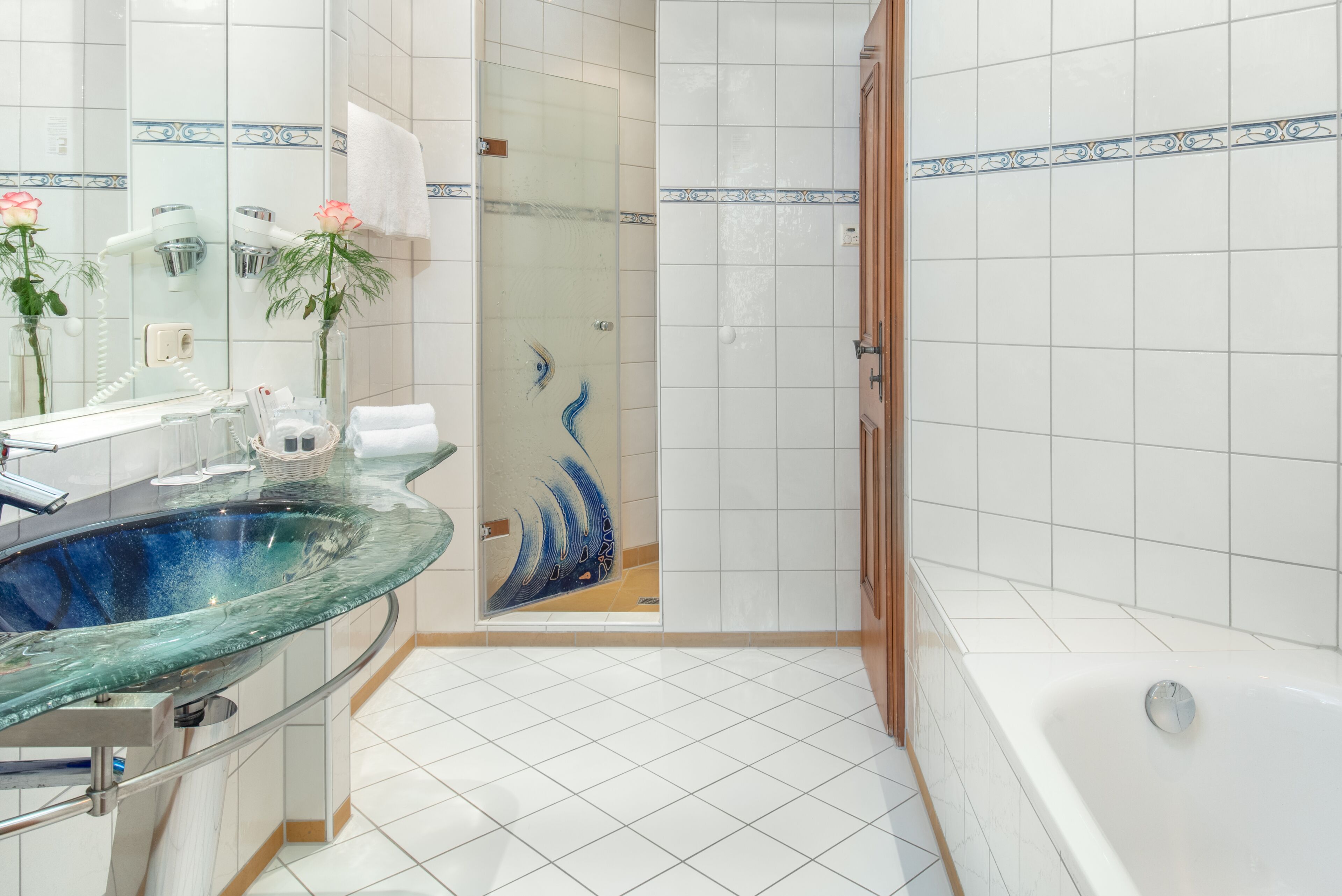 comfort room | bathroom | shower, hair dryer, slippers, towels