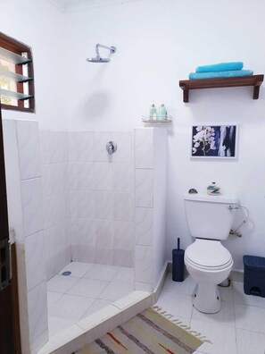 Baignoire et douche séparées, articles de toilette gratuits