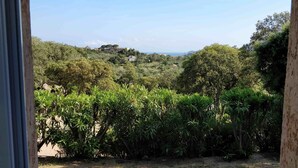 A lush, green landscape with dense vegetation and a distant view of a hill with buildings. - Mini-villa No. 2 - 2/4 people (PORTO VECCHIO)