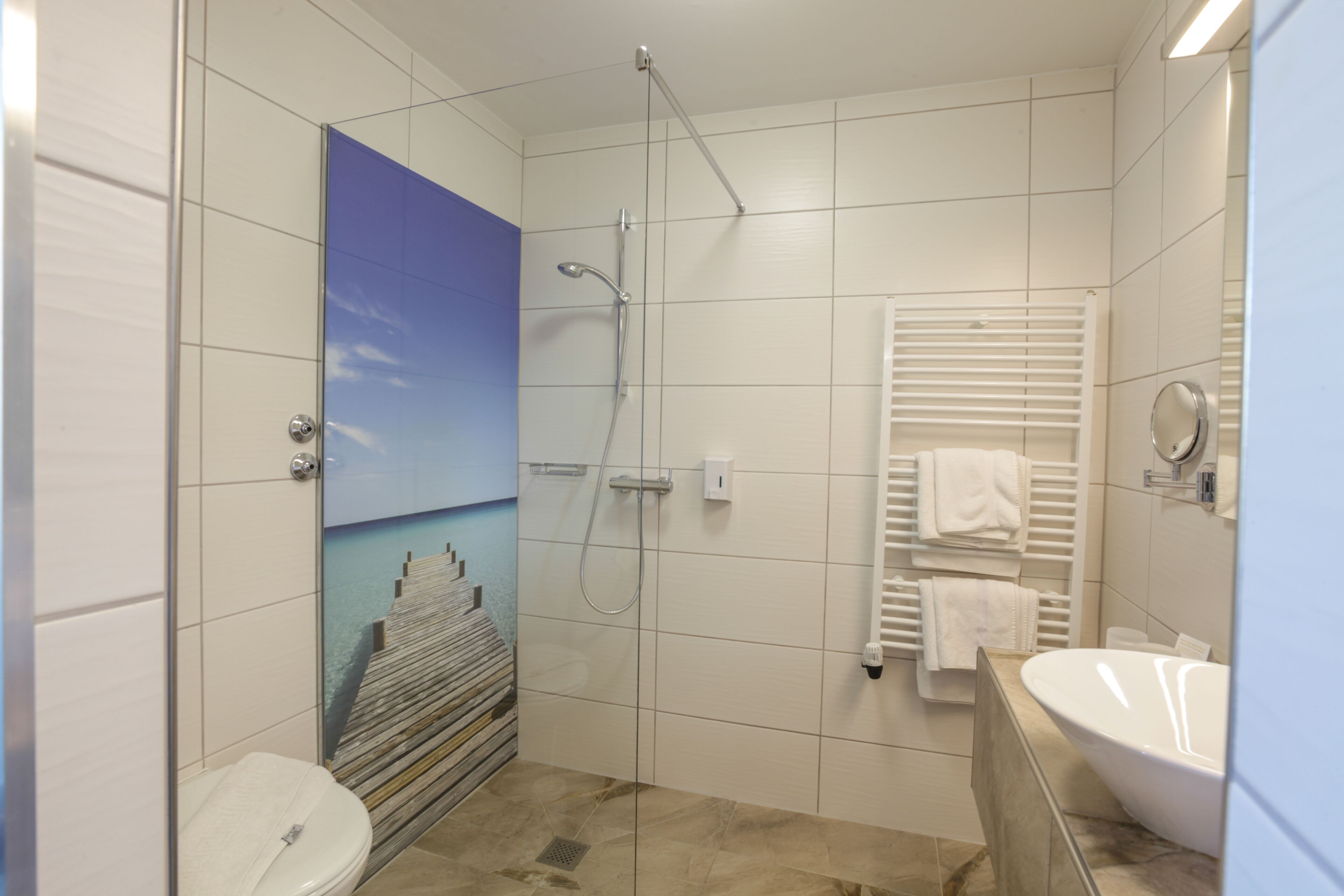 deluxe double room | bathroom | shower, free toiletries, towels, soap