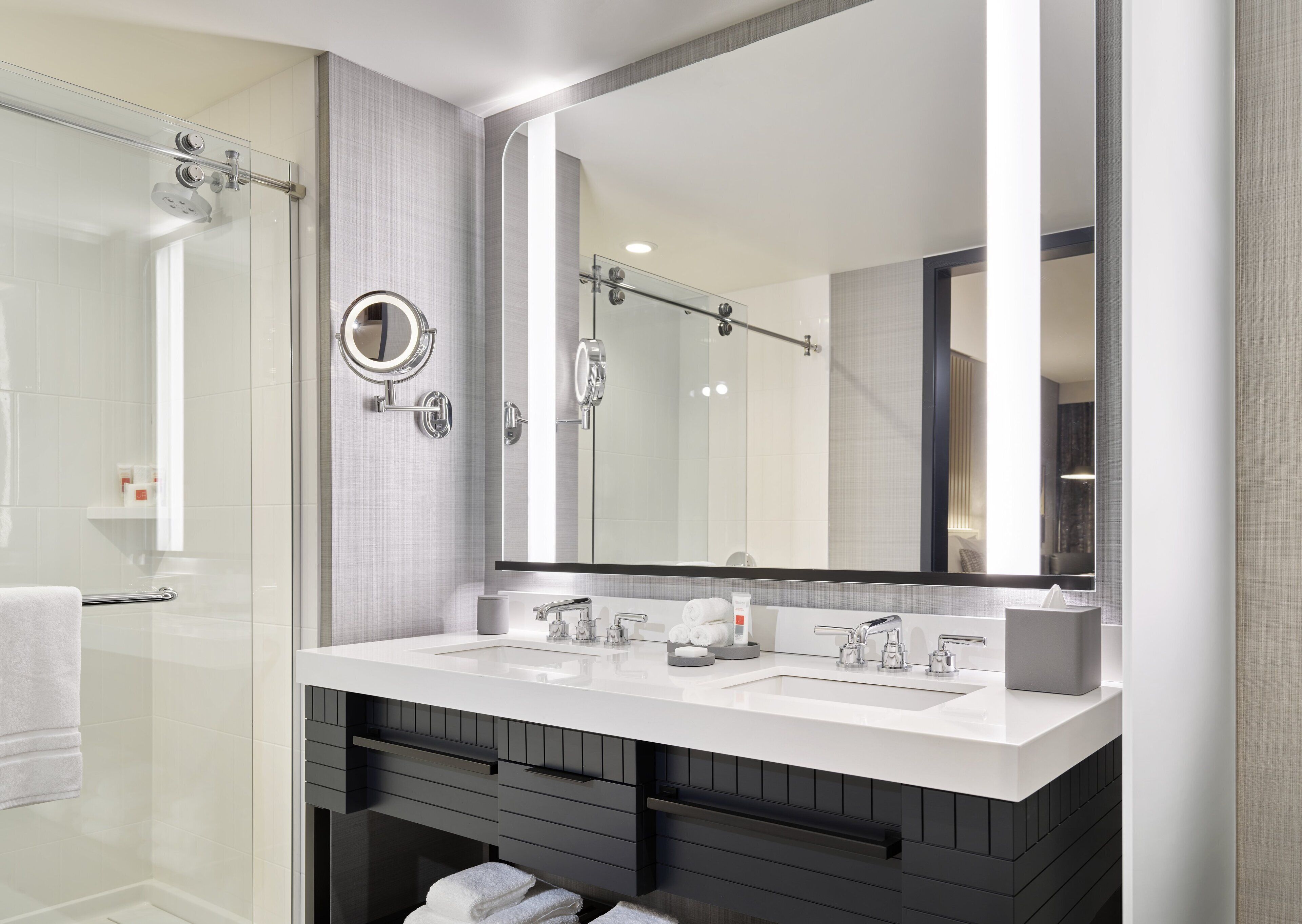 grand suite, 1 king bed | bathroom | designer toiletries, hair dryer, bathrobes, towels