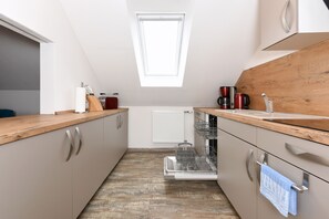 Fridge, microwave, dishwasher