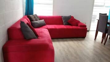 Departamento básico | Área de sala de estar | Televisión de pantalla plana y Netflix