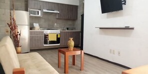 Basic Apartment | Private kitchen | Fridge, microwave, oven, cookware/dishes/utensils