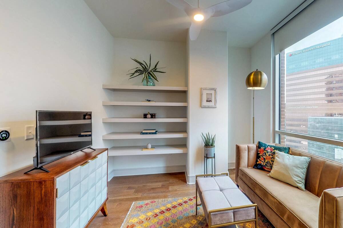 Hus - 1 queensize-säng (One-Bedroom Apartment) | Vardagsrum