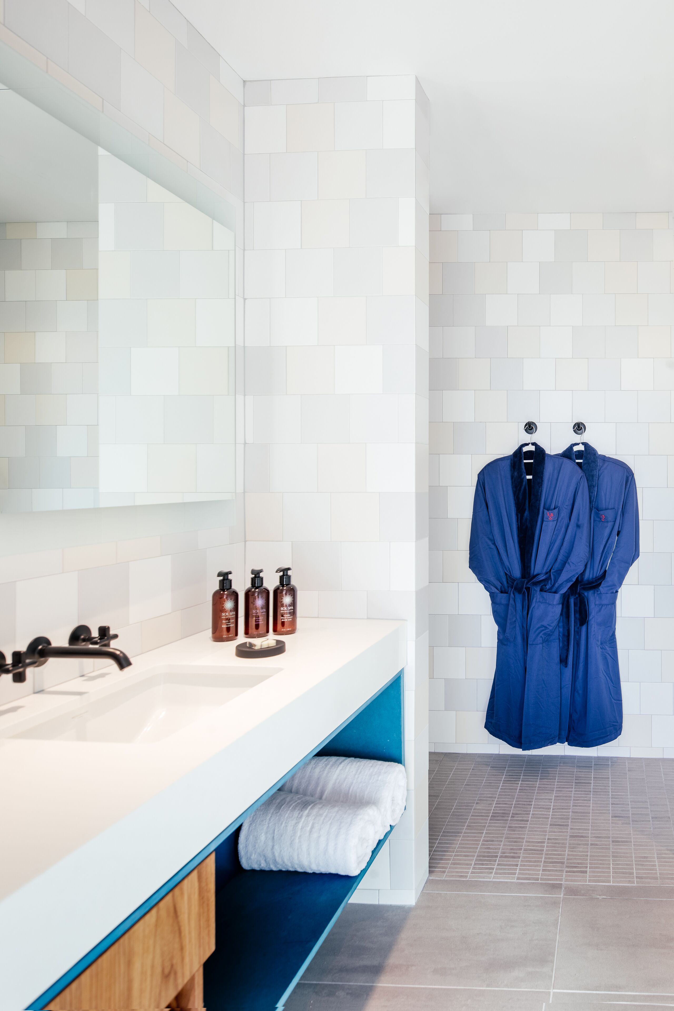 free toiletries, hair dryer, bathrobes, slippers