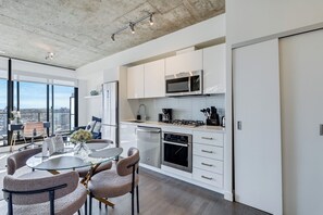 Romantic Apartment, Multiple Beds, Kitchen, City View | Private kitchen | Full-size fridge, microwave, oven, stovetop